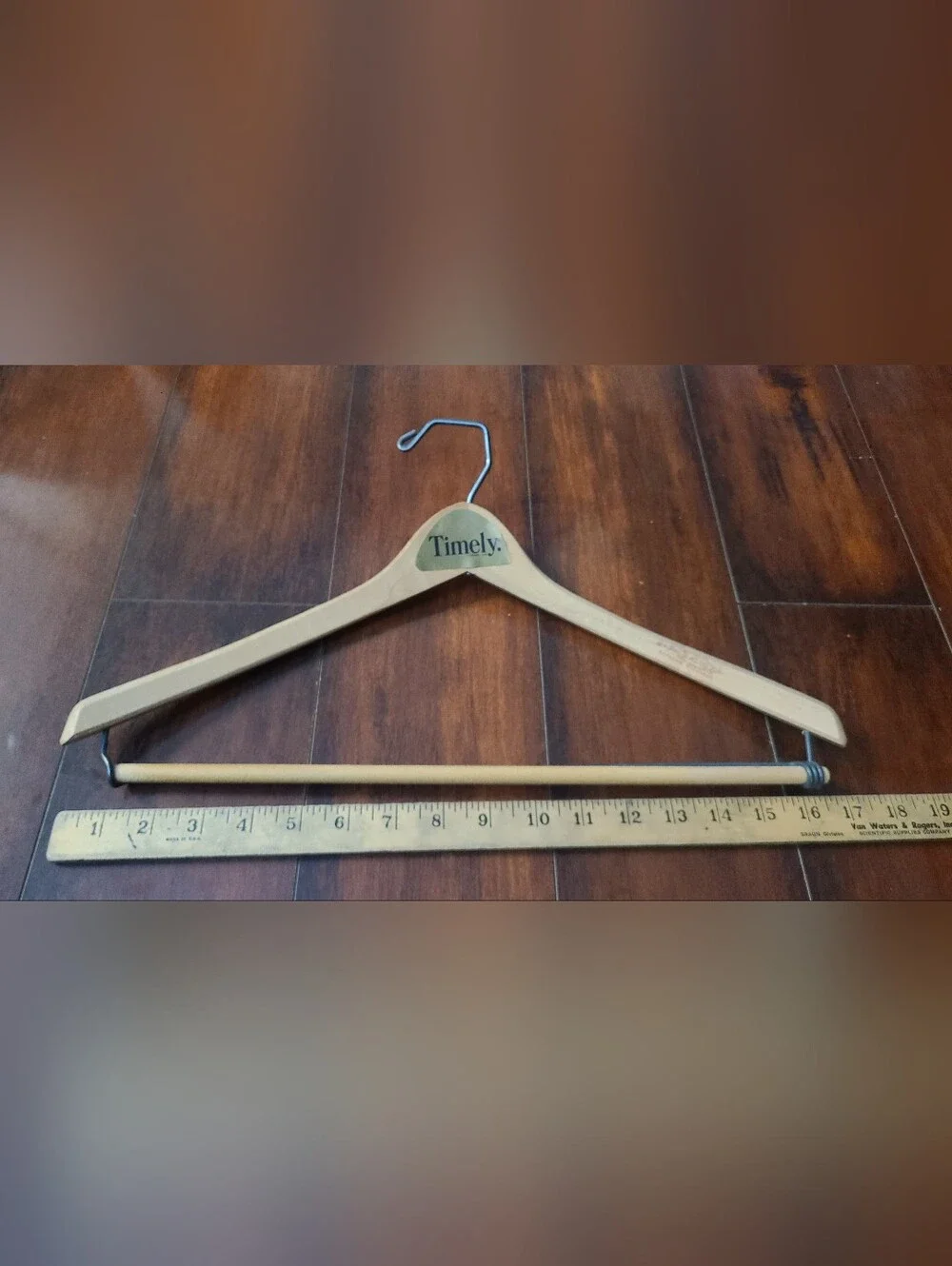Timely Wooden Suit Hanger w/ Metal Hook & Trouser Bar, Beige Solid, 18 in